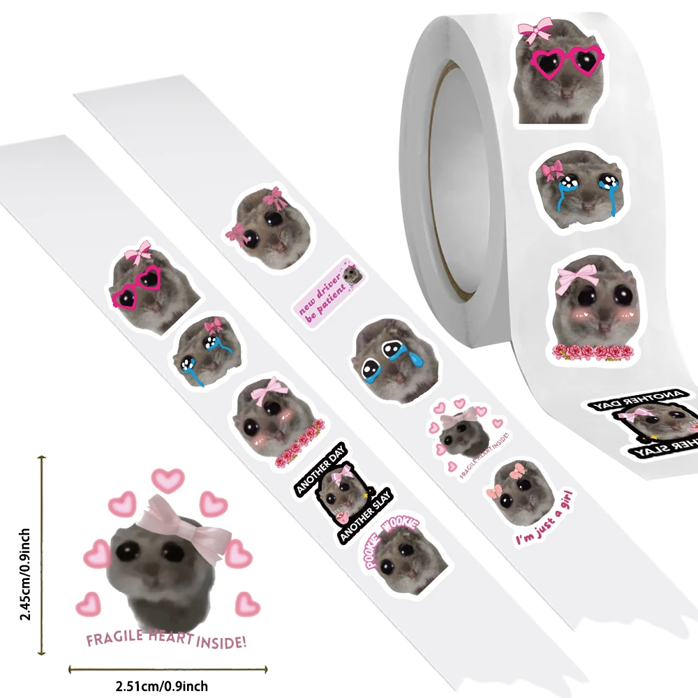 500Pcs/roll Sad Hamster Meme Roll Stickers Funny Animals Graffiti Decals Laptop Pencil-box Scrapbook Phone Cartoon Toy Stickers