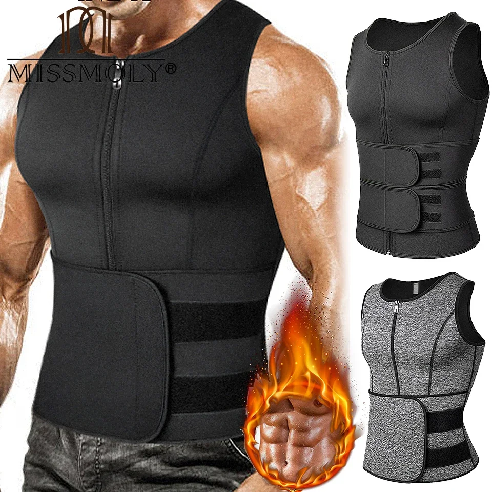 Neoprene Men Body Shaper Sweat Waist Trainer Vest Adjustable Workout Shapewear with Double Zipper Slimming Corset Sauna Suit