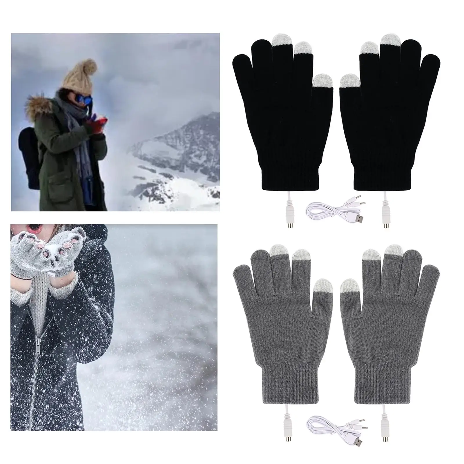 Rechargeable Heated Gloves for Cold Hands Typing Laptop Full Finger Knitting Wool Warming Cycling Gloves