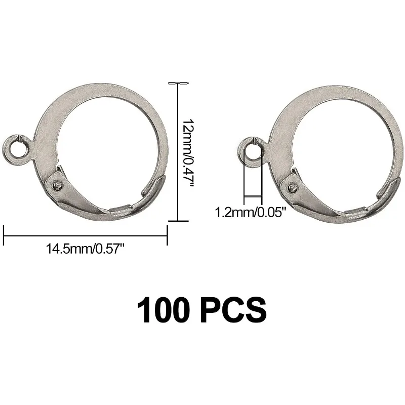 100 Pcs 304 Stainless Steel Lever Back Earring Hooks Earwire with Open Loop 14.5x12x2mm for Jewelry Making