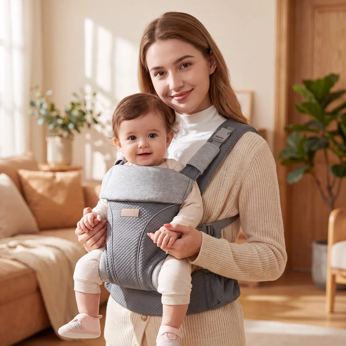 Quilted Fabric Baby Carrier with Hip‑Seat, Soft Skin‑Friendly Infant Sling, Adjustable Padded Multi‑Position Hands‑Free Baby Hol