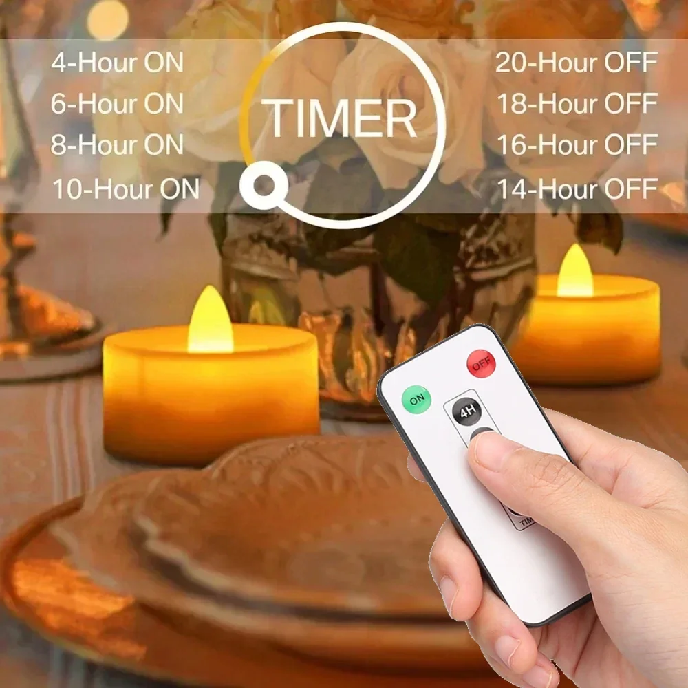 ไฟ LED ชาไร้ตําหนิพร้อมรีโมทริบหรี่แบตเตอรี่ดําเนินการเทียน LED เทียนไฟฟ้าสําหรับคริสต์มาสงานแต่งงานแสงชา