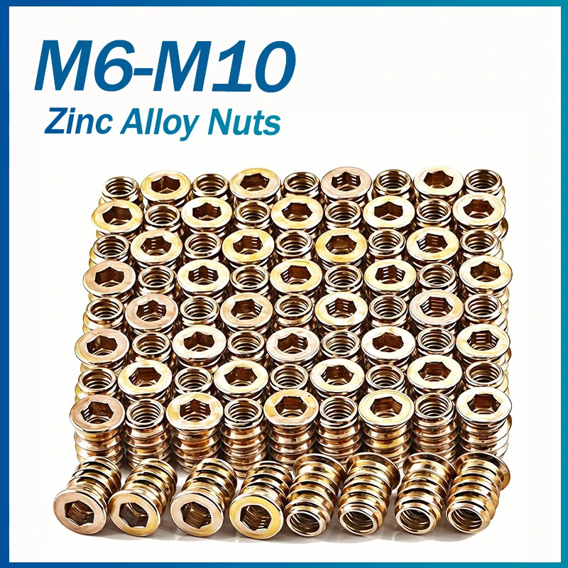 10/50pcs Zinc Alloy Iron Inside Carbon Steel Hexagon Hex Socket Drive Head Insert Nuts Threaded For DIY Wood Furniture M6 M8 M10