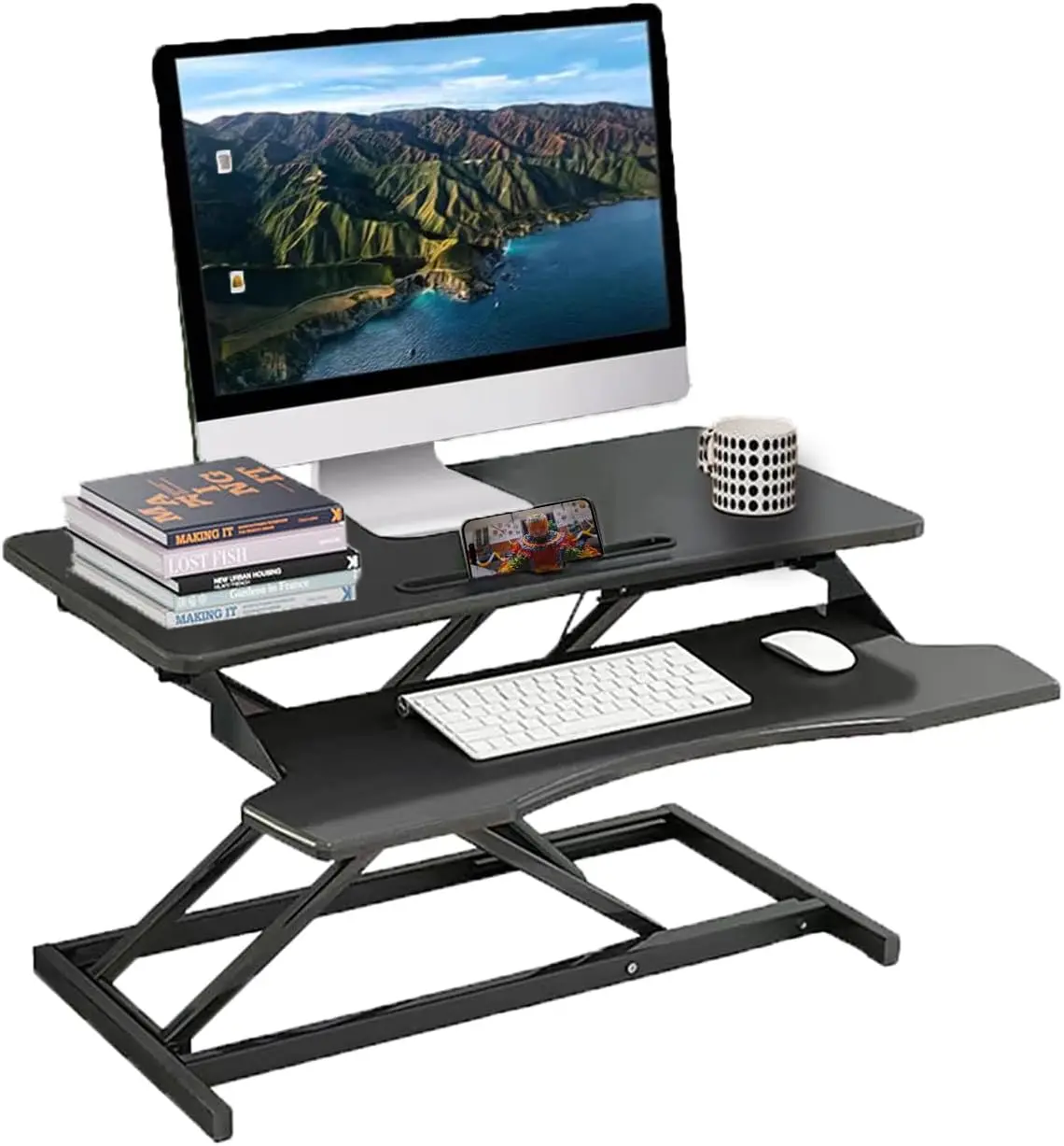 31.5 Inch Worker Standing Desk Converter,Adjustable Sit Stand Up Desk Riser With Keyboard Tray,Desktop Workstation Riser For