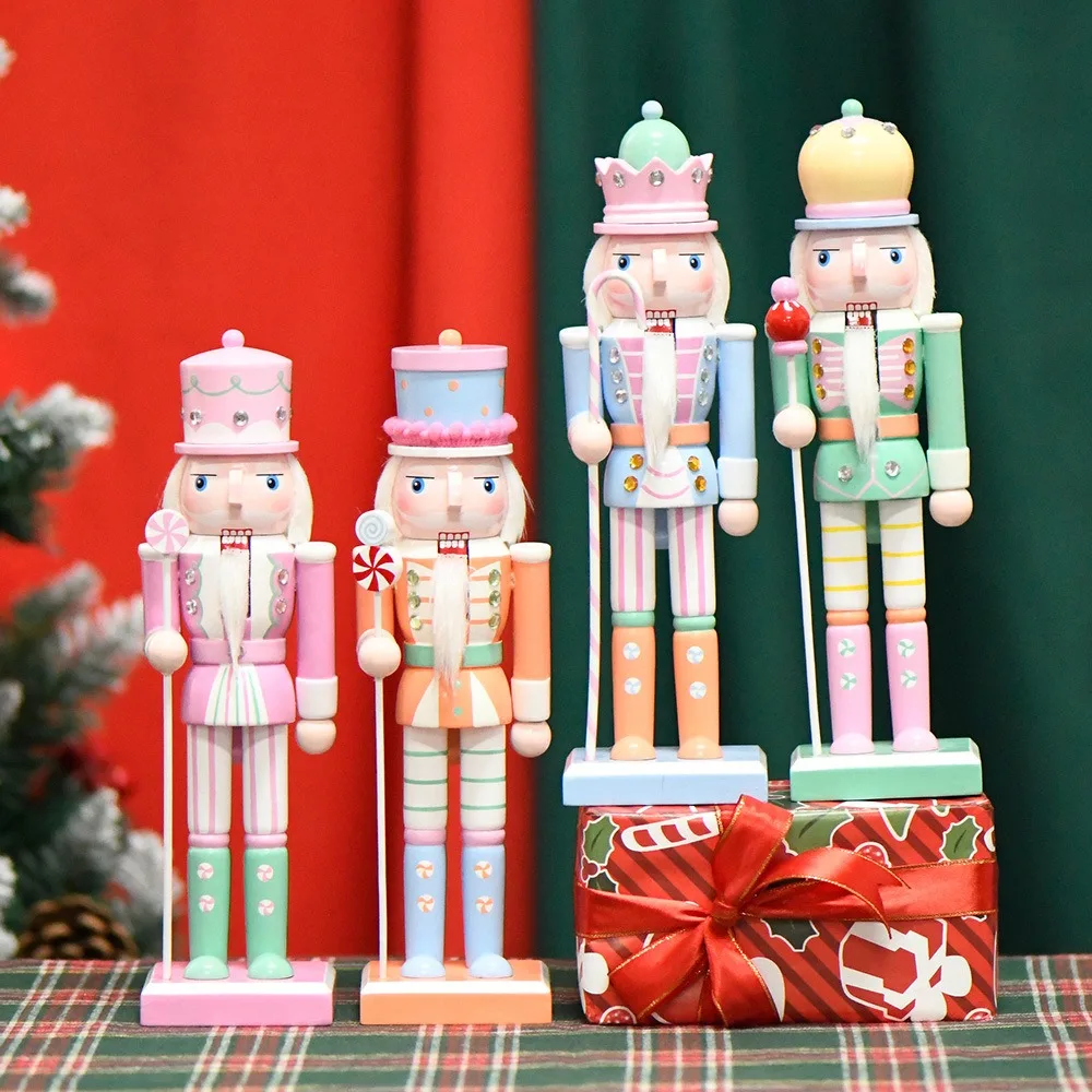 Macaron Color Nutcracker Puppet 10 Inch Wood Nutcrackers Soldier Ornament Durable Nutcracker Statues Doll Girl