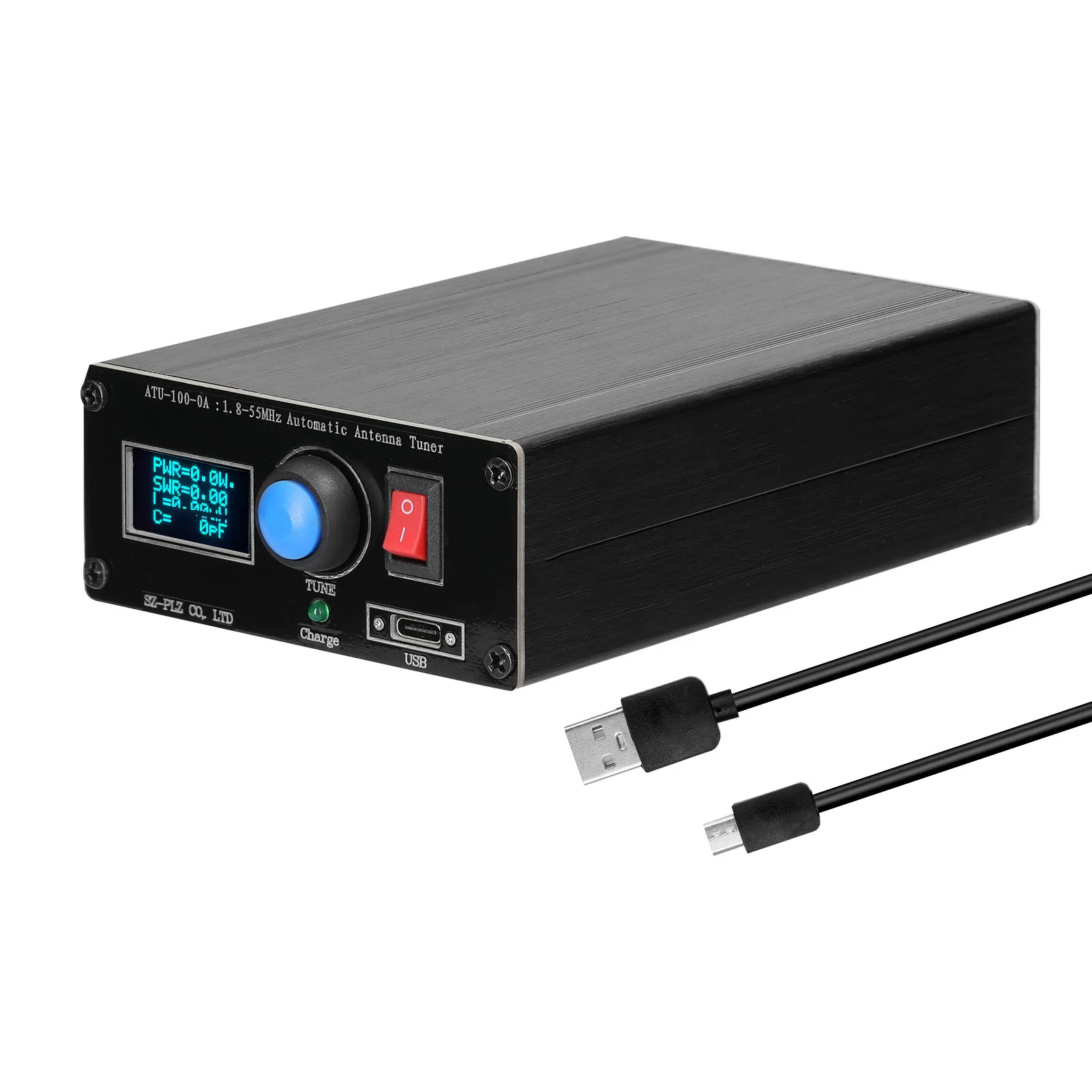 موالف ATU100 ATU-100-0A 1.8-55 ميجا هرتز موالف هوائي تلقائي صغير 0.91 بوصة شاشة OLED مخرج من سبائك الألومنيوم مع بطارية 1500 مللي أمبير في الساعة