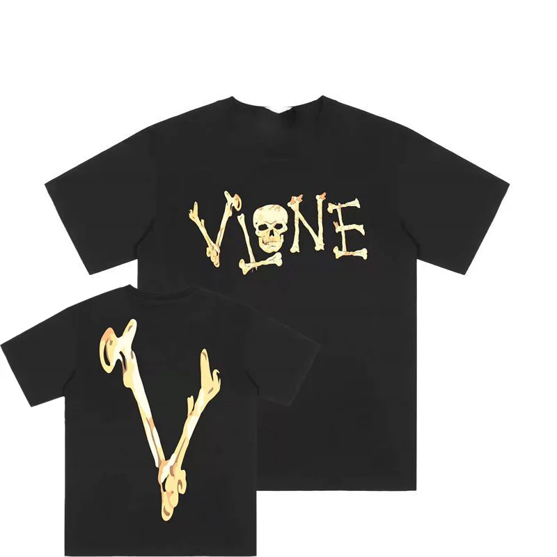 

American Street Tide Brand Short-sleeved Skeleton Skull Print Men's and Women's Summer Round Neck Big V Casual Loose T-shirt