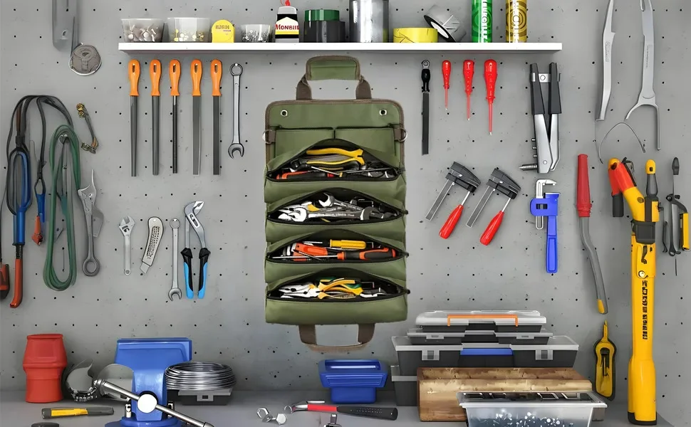 1-4 Stück Multi-Pocket Roll-Up Werkzeugtasche aus Oxford-Gewebe, tragbare Werkzeugaufbewahrungstasche, robuste Handtasche für Werkzeuge – Detail 2