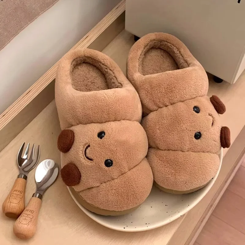 

Cute Bread-shaped Cotton Slippers Winter Warm Thick Cartoon Home Slippers Couple Non-slip Comfortable Soft Flat Cotton Slippers