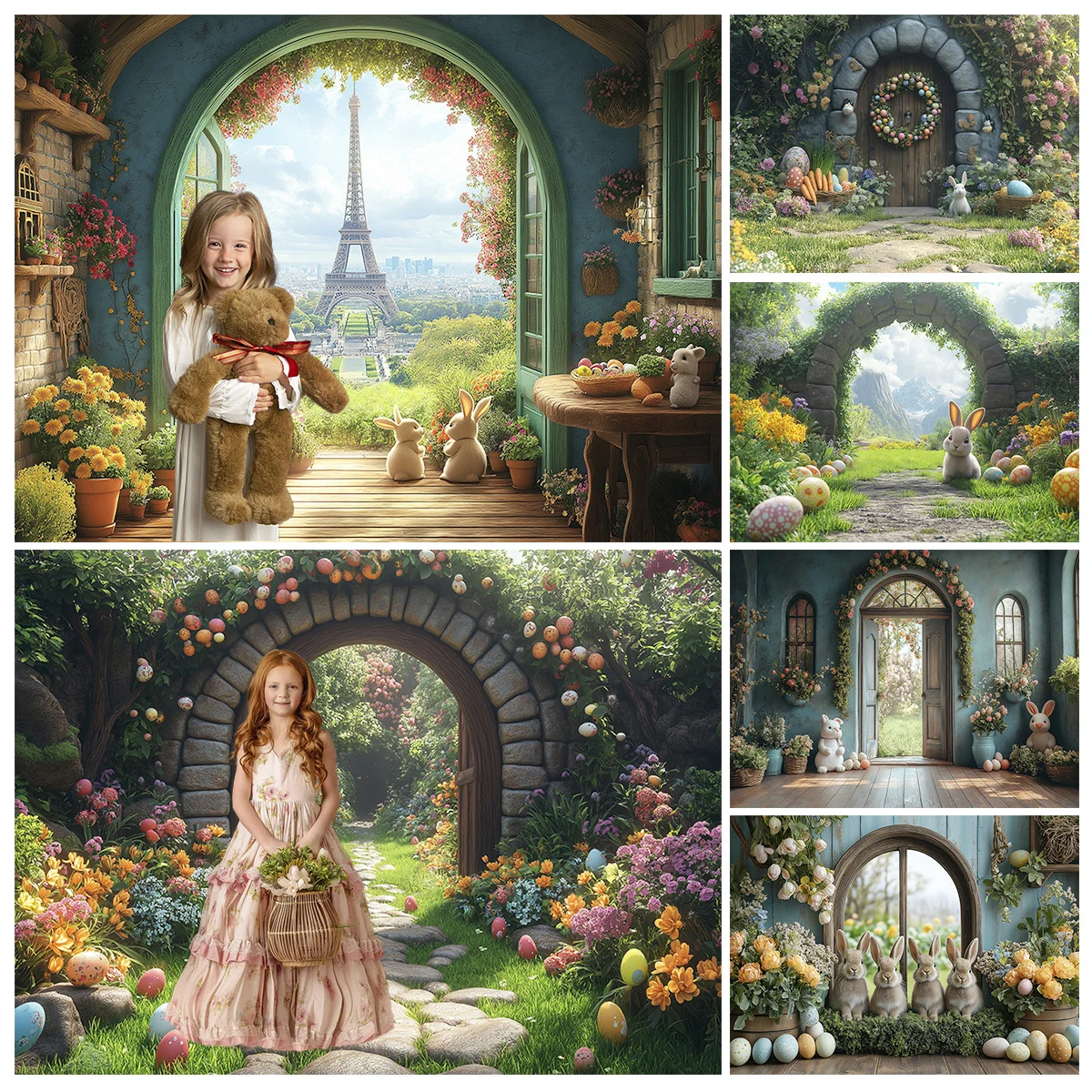 

Easter Arch Windows Door Backdrops Kids Baby Birthday Cake Smash Spring Garden Floral Eggs Plants Countryside Sence Backgrounds