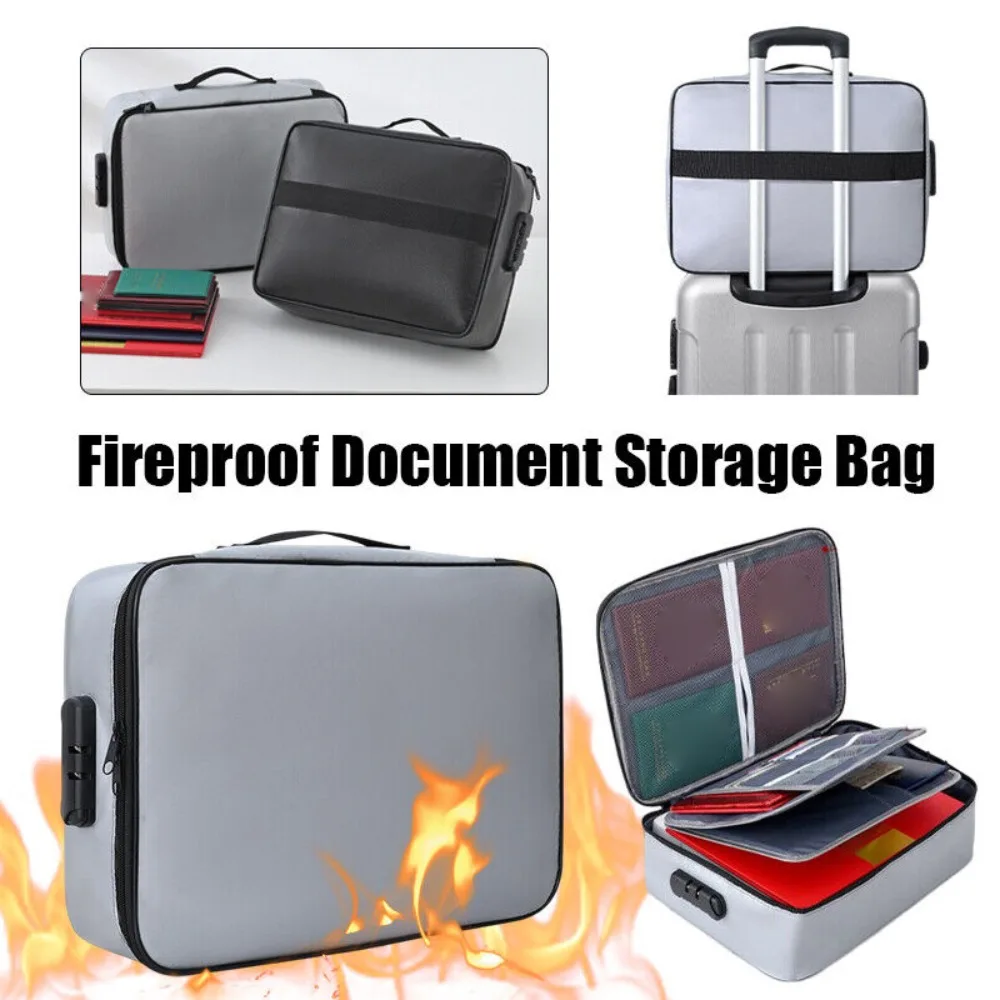 Large Capacity Document Storage Bag Three-layer Fireproof Material Fire Resistant Storage Bag Lockable Waterproof