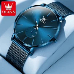 OLEVS-reloj de cuarzo ultradelgado para hombre, cronógrafo con esfera de 7,5mm, correa de malla de acero inoxidable, resistente al agua, luminoso, informal, de la mejor marca