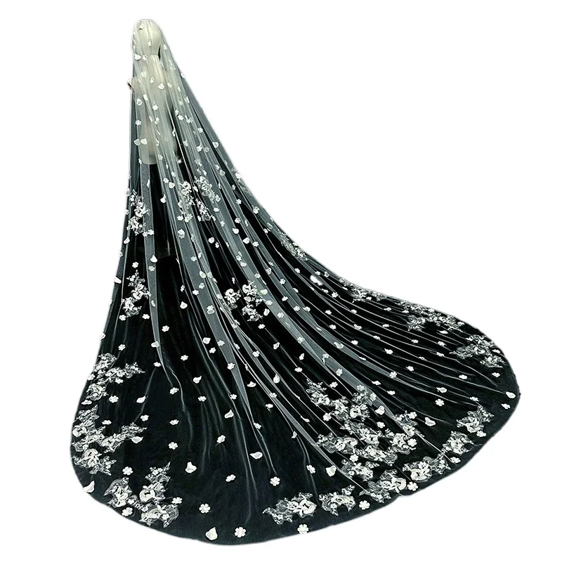 Bridal wedding veil super fairy Mori Korean long trailing veil lace petal wedding accessories