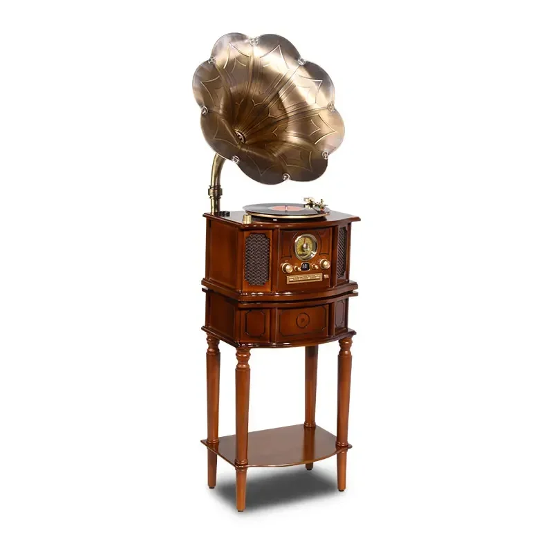 Multifunctional Gramophone Player Wooden que Vintage Vinyl Record CD MP 3 Player W/built in AM/FM Radio and Speakers