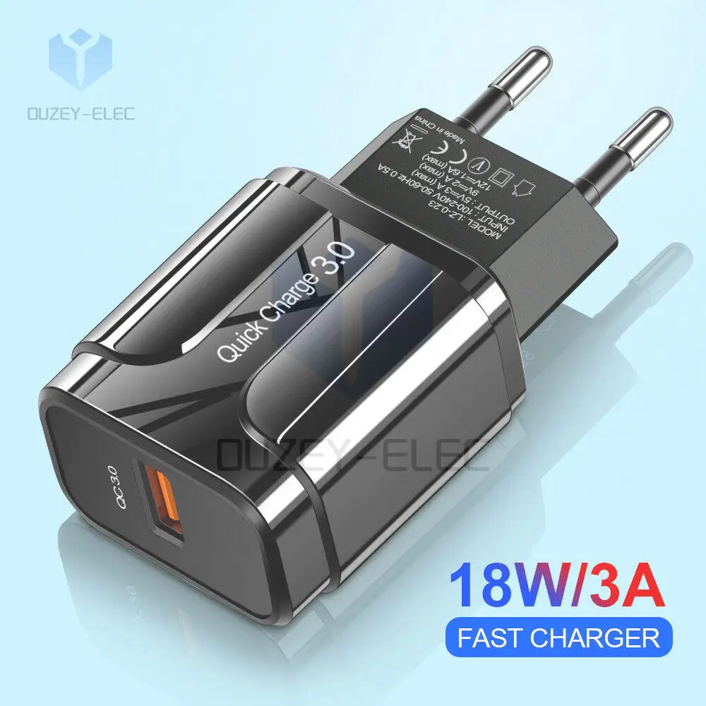 QC3.0 18W 3A USB Charger Fast Chargeing Adapter For iPhone 14 11 Samsung Xiaomi Huawei Wall Mobile Phone Charger EU/US Plug