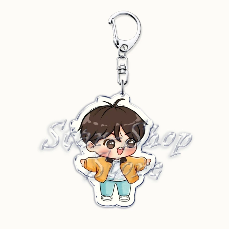 Popular Kpop Chibi Boys Keychain for Bag Accessories Cute Cartoon Idols Figures Key Chain Keyrings Jewelry Korean Band Fans Gift