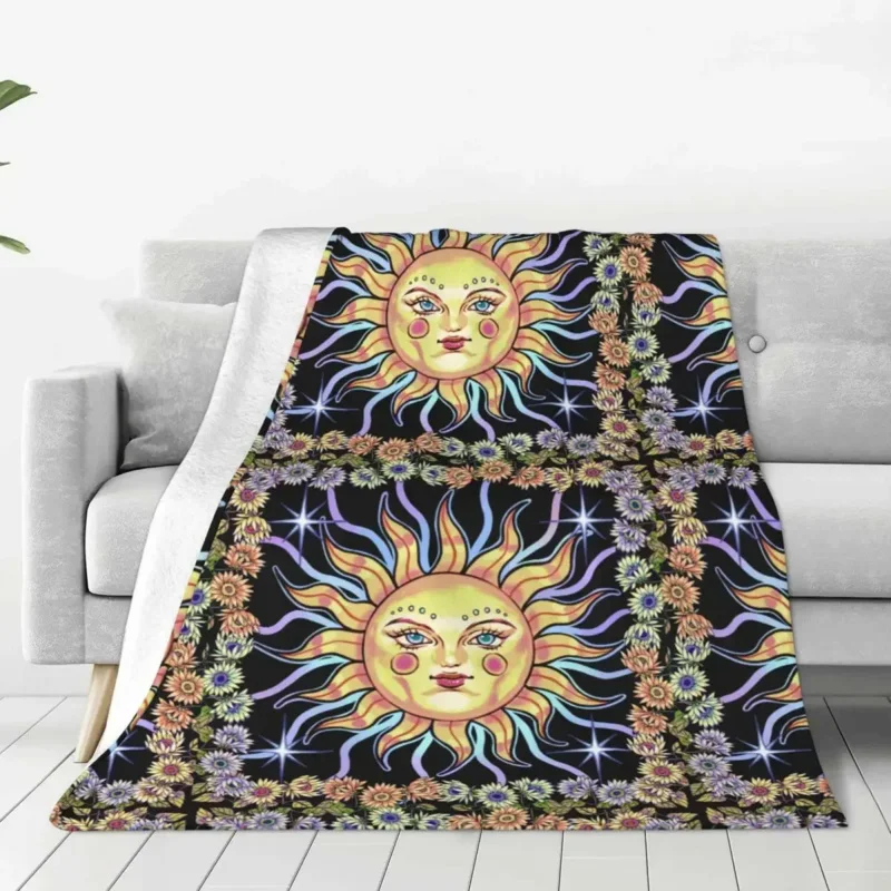 

In Blankets flowering sunflower sun hand drawing Flannel Funny Breathable Throw Blanket for Home Spring/Autumn