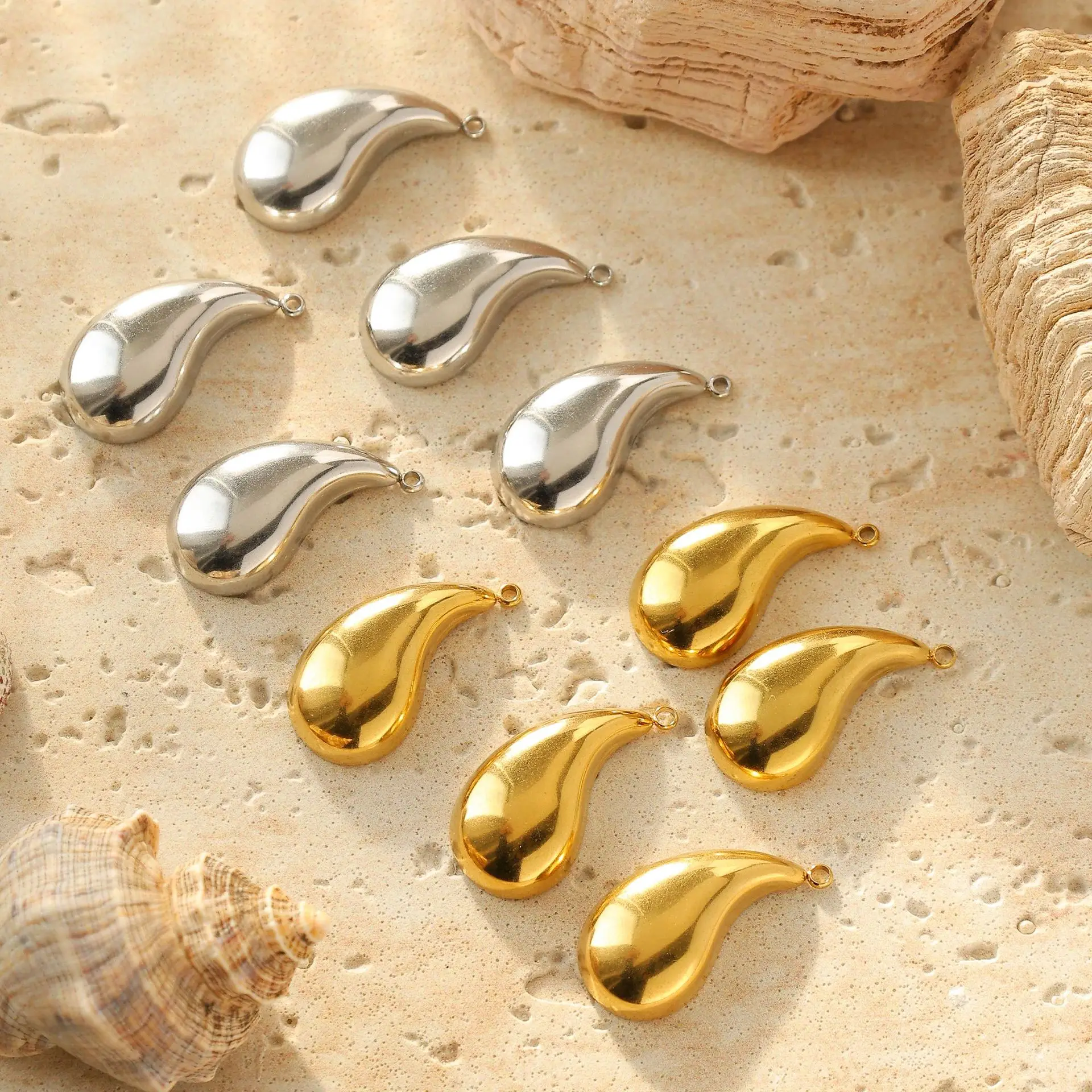 

5pcs Handmade Waterdrop Pendant Charms Stainless Steel Necklace Earings Bracelet Pendant Connectors Diy Jewelry Making Findings