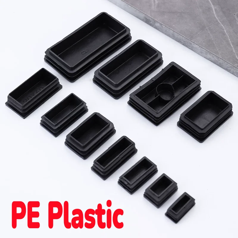 Black Rectangular Pipe Plug Square PE Plastic Blanking End Caps Table Pipe Inserts Plug Table Chair Furniture Foot Cover