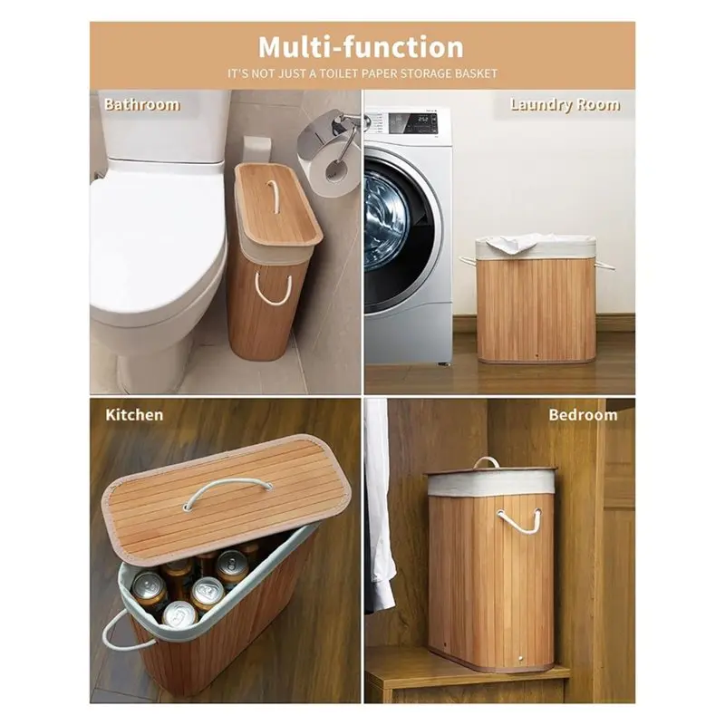 Best-Bamboo Toilet Paper Storage With Lid & Handel, 8 Gallons