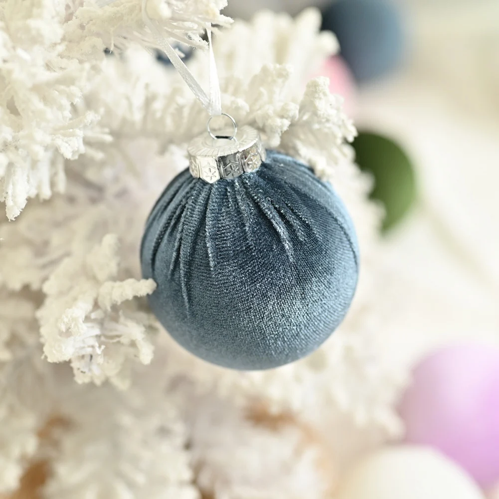 

15Pcs/Box 8cm Christmas Velvet Ball Ornaments Xmas Tree Ornaments Set with Hanging Loop Christmas Hanging Decor for Home Party