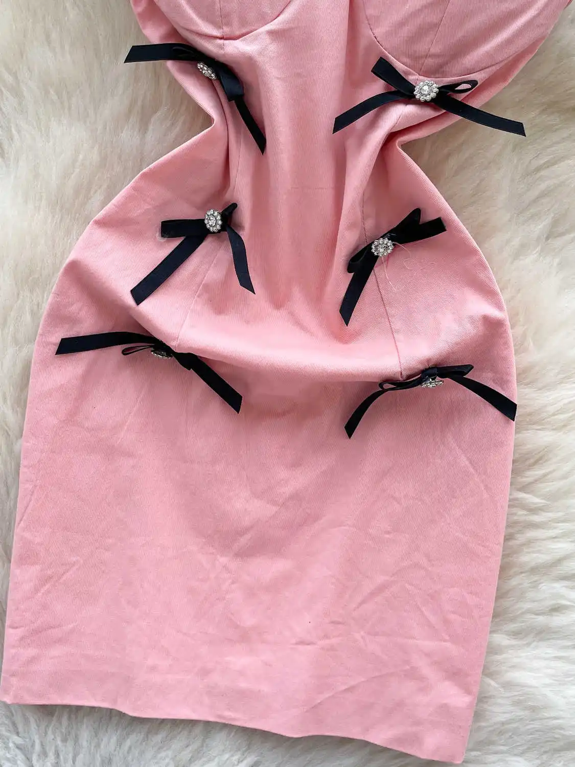 Mini robe moulante à nœud rose pour femmes, Vintage des années 90, élégante, épaules dénudées, col carré, Y2k, frocs une pièce, vêtements d'été 2025