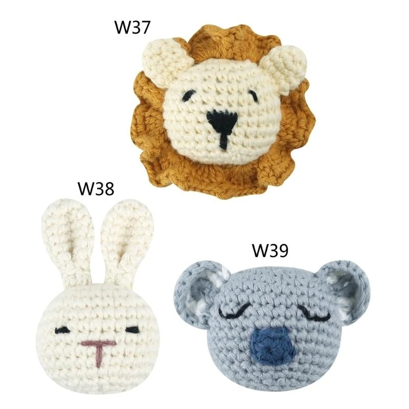 

652F Crochet Animal Head Knitting Beads DIY Baby Pacifier Chain Chewable Accessories Infant Newborn Teether Handmade Durable