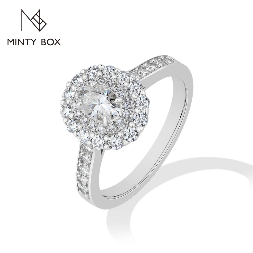 MINTYBOX Double Halo Oval Shape Moissanite Ring for Women S925 Sterling Silver Sparkling Wedding Band Custom Jewelry Certificate