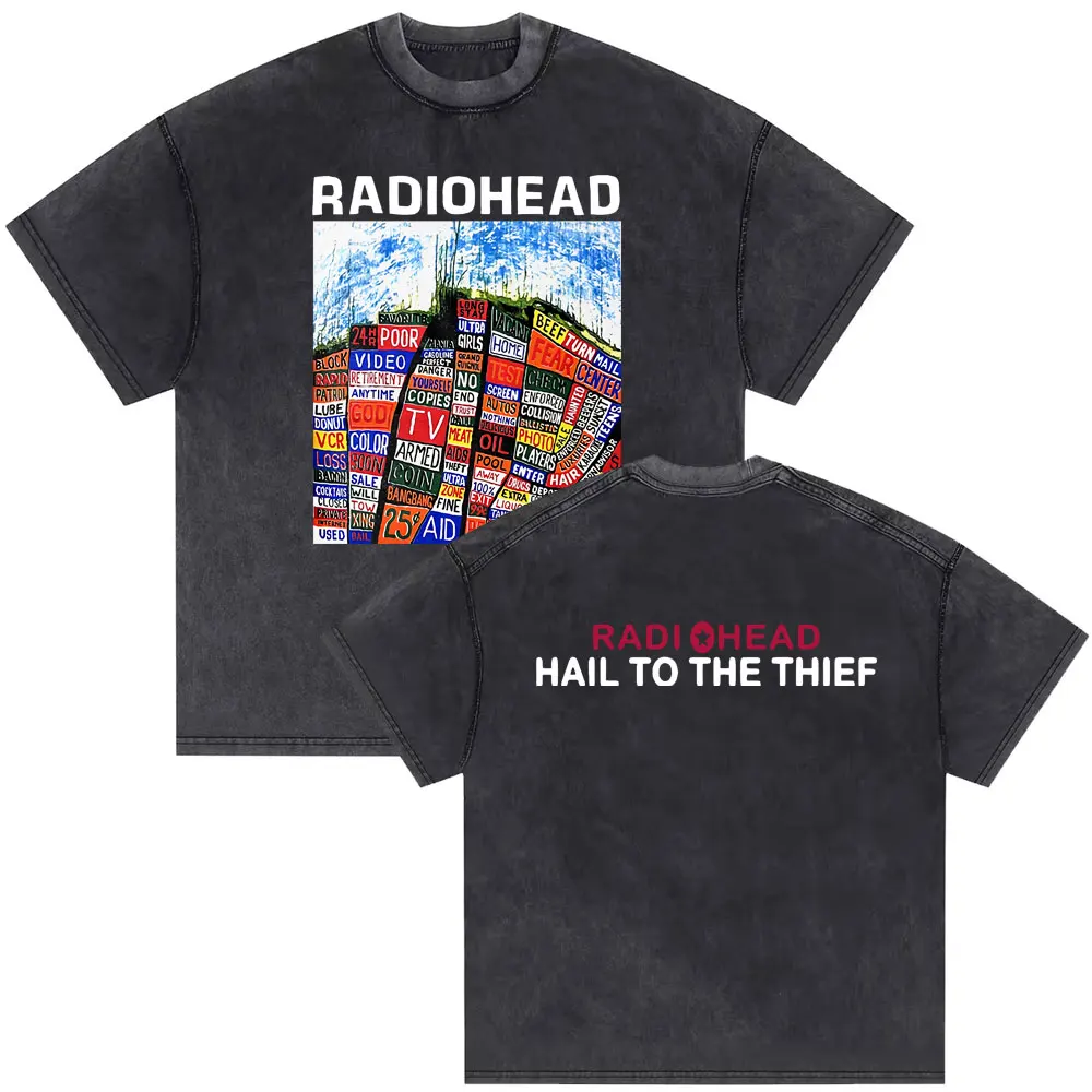 

Washed Vintage Radiohead Hail To The Thief Graphic T-shirt Men Alternative RockIndie Rock Tshirt Man Gothic Harajuku Streetwear