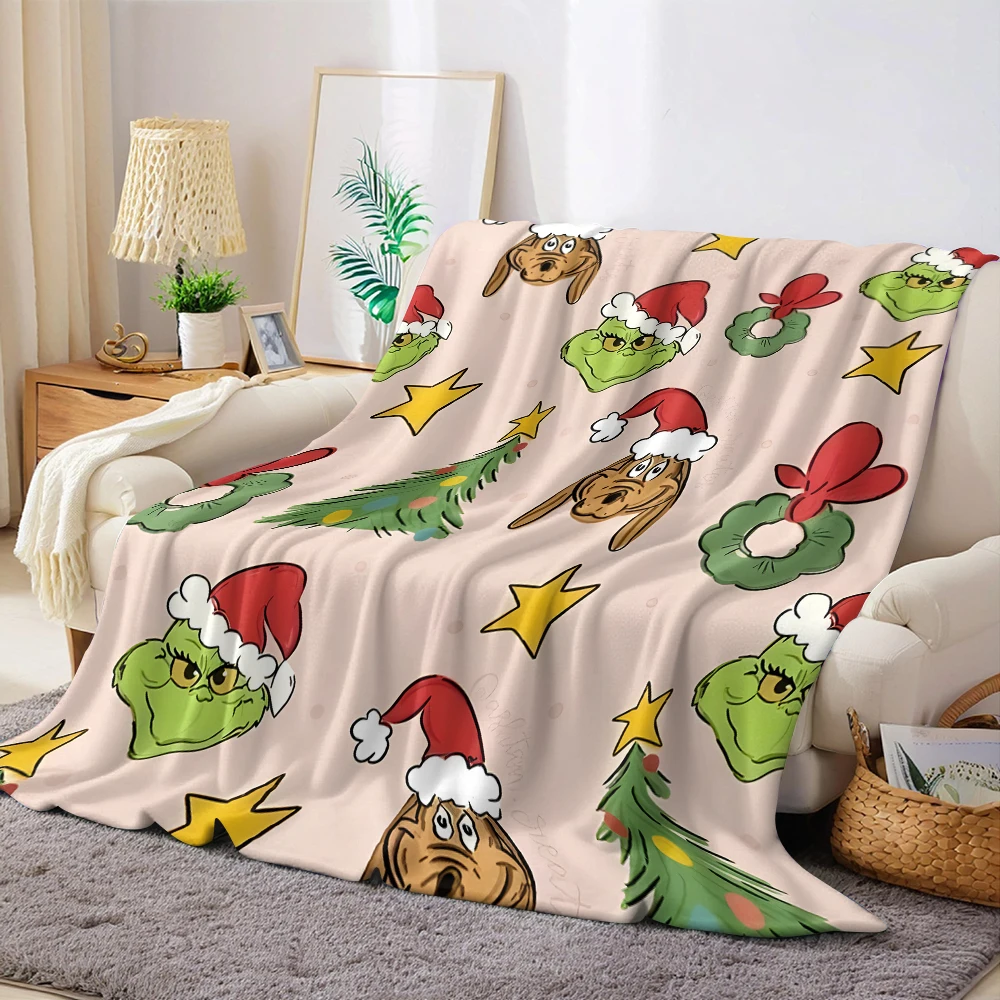 G-Grinch-s Xmas Flannel Blanket Warm Soft Halloween Christmas Couch Warm Cozy Decorative Decor Gift for All Season