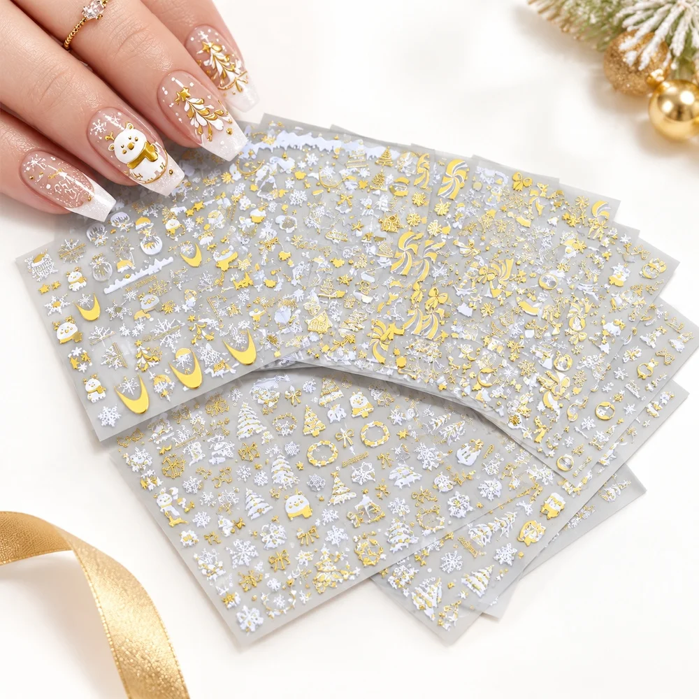 12Pcs Rustic Nail Stickers Self-Adhesive Winter Themed Antler Berry Pine Needle Cozy Winter Holiday Home Salon Nail Art Decor