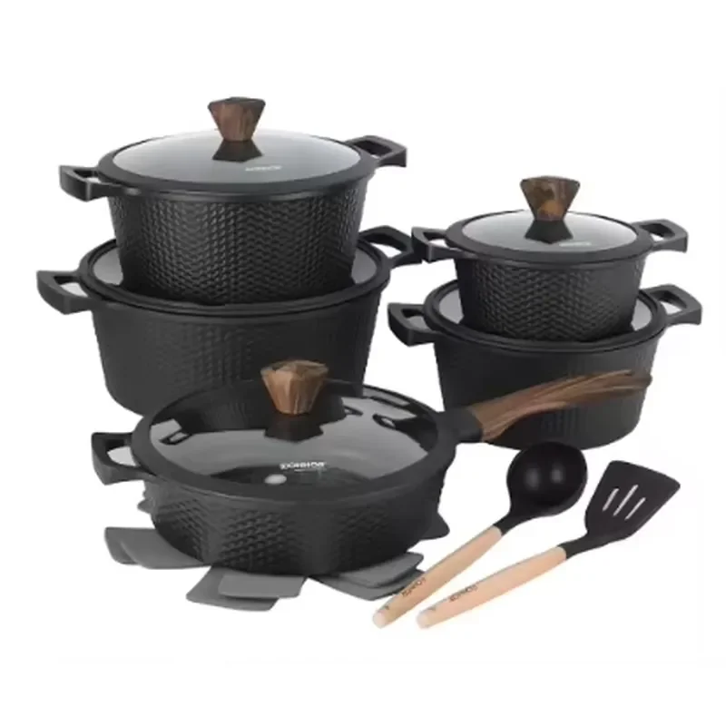 Granite Coated Non-Stick Cookware Set, Induction Compatible Pots and Pans with Glass Lids & Utensils