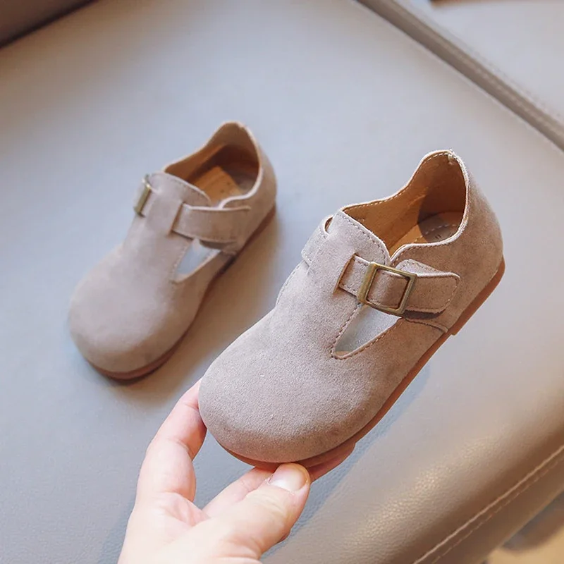 Litile Kid Buckle Hoop & Loop Shoes Girl Boy Suede Flat Shoe 2024 Spring Autumn Baby Child Round Toe Soft Sole Shoe 21-30