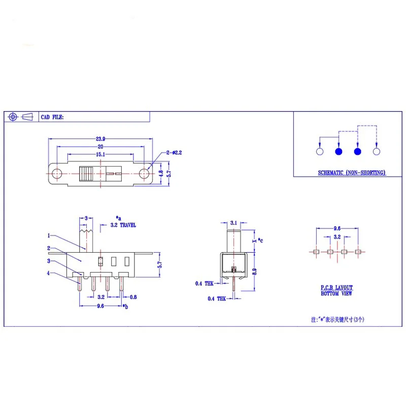 5PCS/LOT SS-13F12 3-speed Toggle switch Single-row 3-speed 4-pin slide switch with ears Toy switch