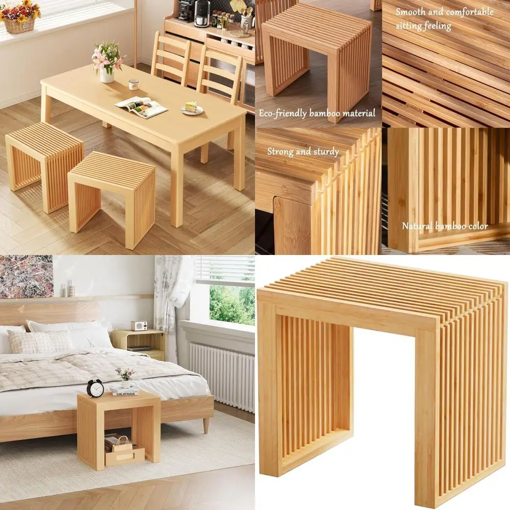 Indoor Bamboo Dining Bench, 17 Charming Kitchen Seat, Entryway Shoe Storage, Versatile Outdoor Furniture for Living Room, Hallwa