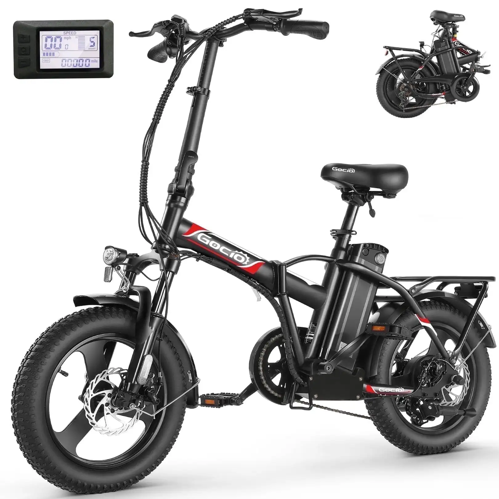 

750W Foldable Electric Bike, 48V 7.8AH Battery, 7-Speed, 16 inch Fat Tire Ebike, Commuter Electric Bicycle