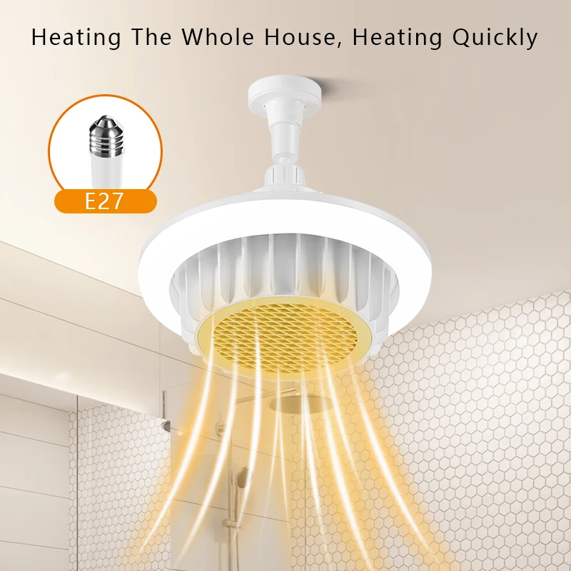 Ceiling Warm Fan Light E27 Spiral Electric Heater Fan Light Winter Whole House Heating For Kitchen, Bedroom, Small Rooms