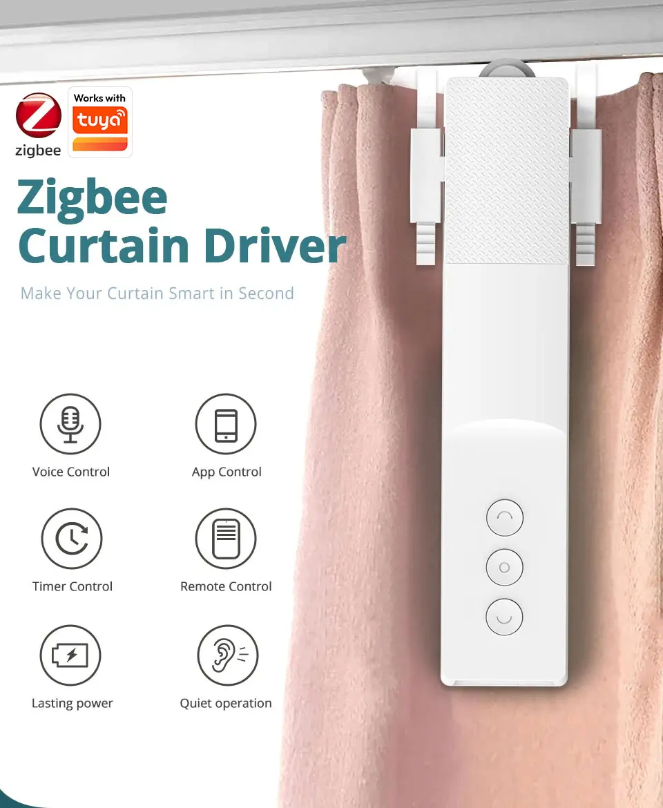 Zemismart Zigbee Smart Electric Curtain Robot Vorhangmotor für Roman Rod I Type U Type Track Work mit TUYA Alexa Google Home – Detail 2