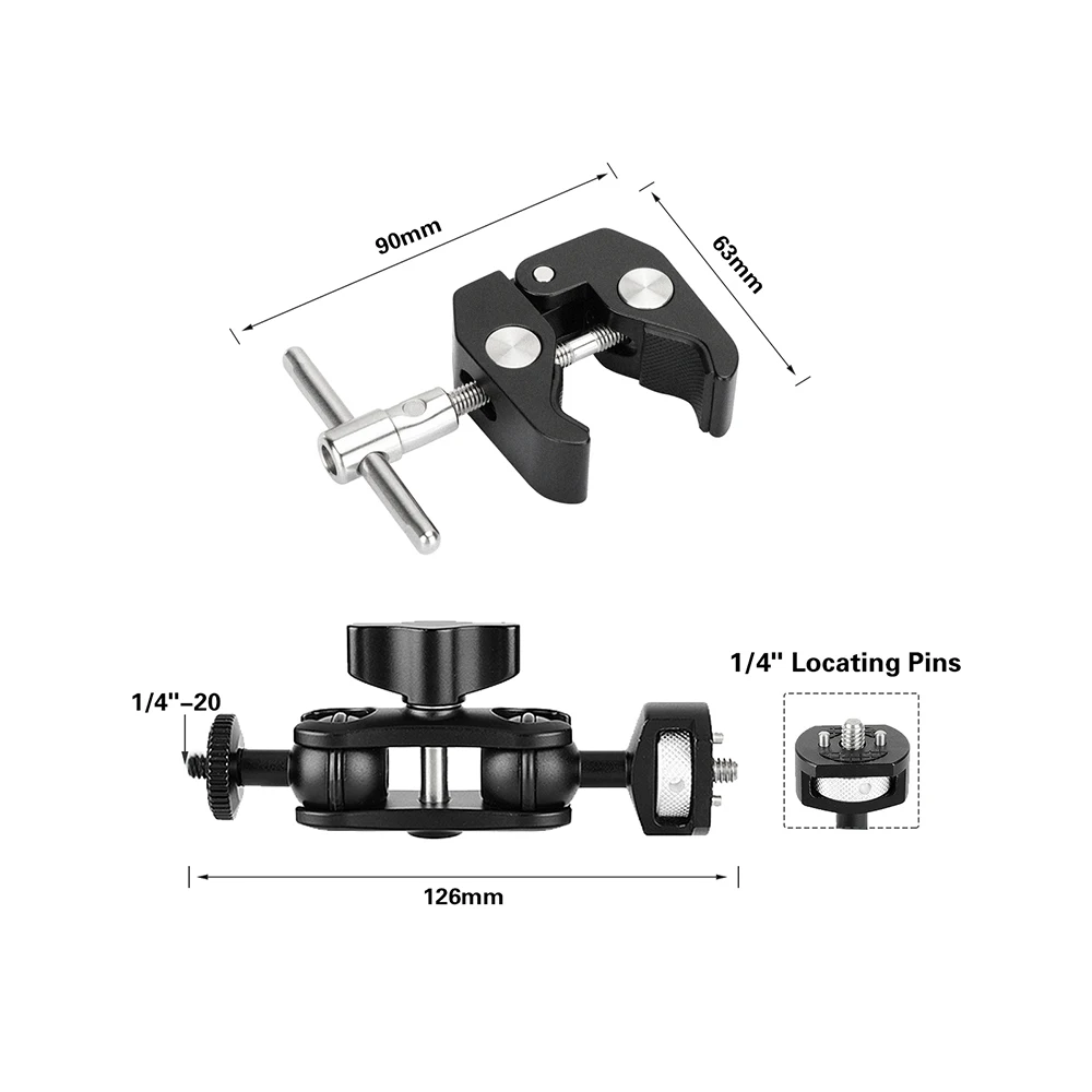 Szrig universal super crab clamp multi-purpose com ajustável 1/4 "-20 bola cabeça braço mágico montagem para lanterna led
