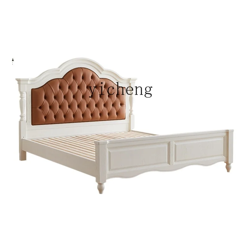 

TQH full solid wood bed soft bag master bedroom bed French light luxury box full log double bed