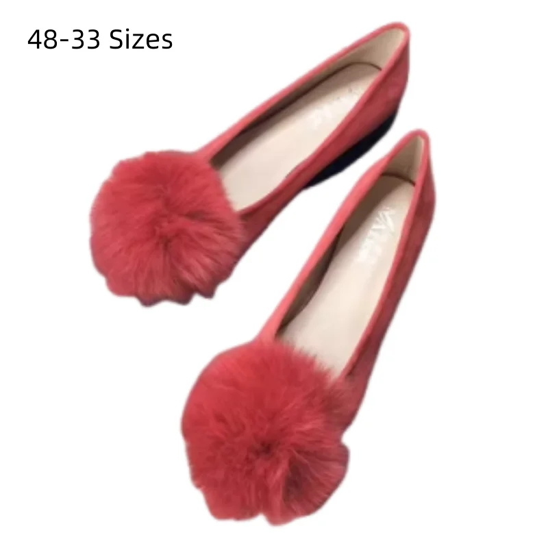 Women Novelty Flock Royal Blue Hairy Balls Cute Slip-On Blue Green Red Comfortable Moccasines 32-44 27cm 2023 New Arrivals Flats