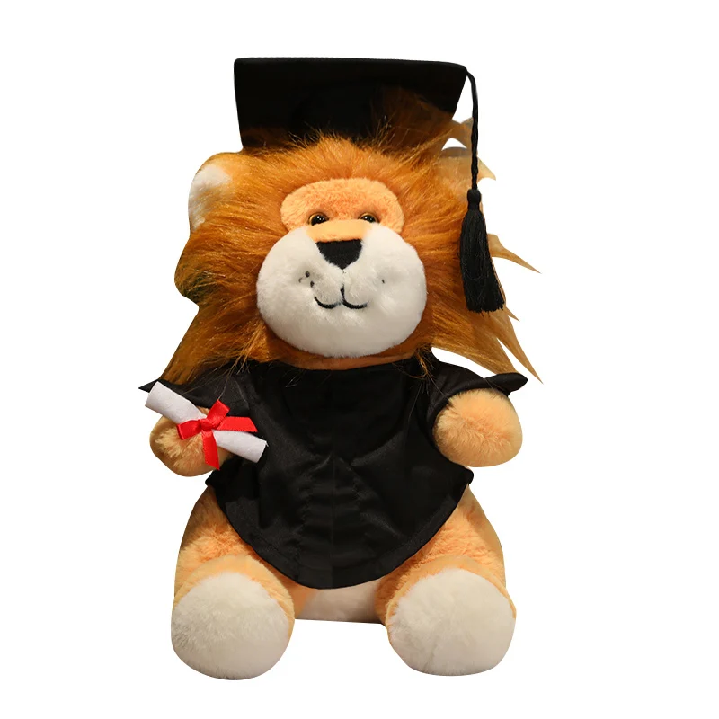 Graduation Season Animal Plush Doll Lion Graduates Soft Stuffed Toys Kawaii Room Decor Real Dolls Exquisite Gifts For Children