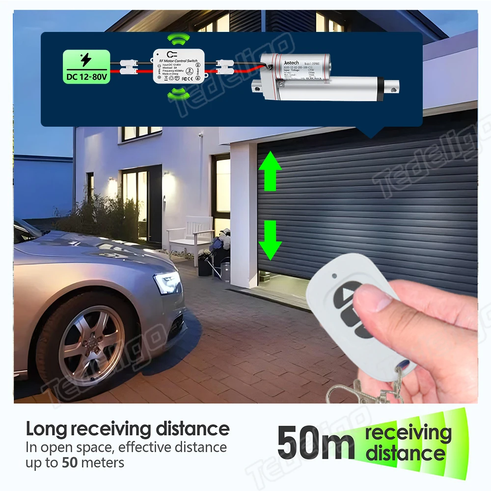 433Mhz Wireless DC Motor Remote Control Switch 12V 24V 48V 5A Receiver Controller with Transmitters for Garage Door Curtain