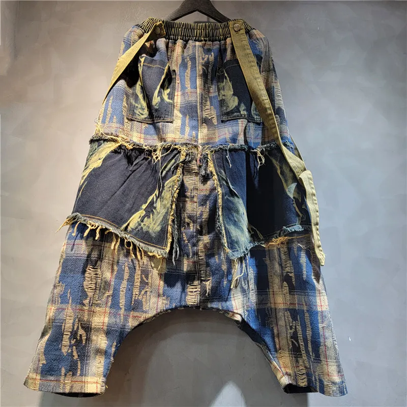 WTHT mode femmes irrégulière Patchwork revers Denim veste à la mode 2025 été bavure bord taille élastique jean femme 1LS1809