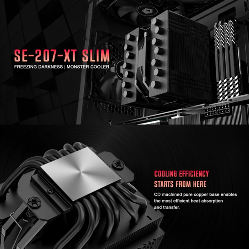 Y06A SE-207-XT SLIM BLACK 7 Heat-Pipes Itx Cooling CPU Cooler Dual Fan Radiator Heatsink for AMD 1700 Am4 2011