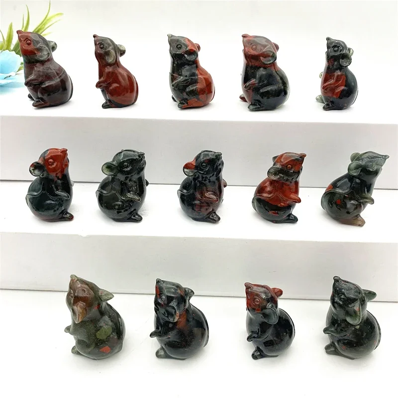 Drop shipping 1pc African Blood Stone Rat Mouse Figurine Carved Craft Mini Animals Statues Natural Stones and crystals