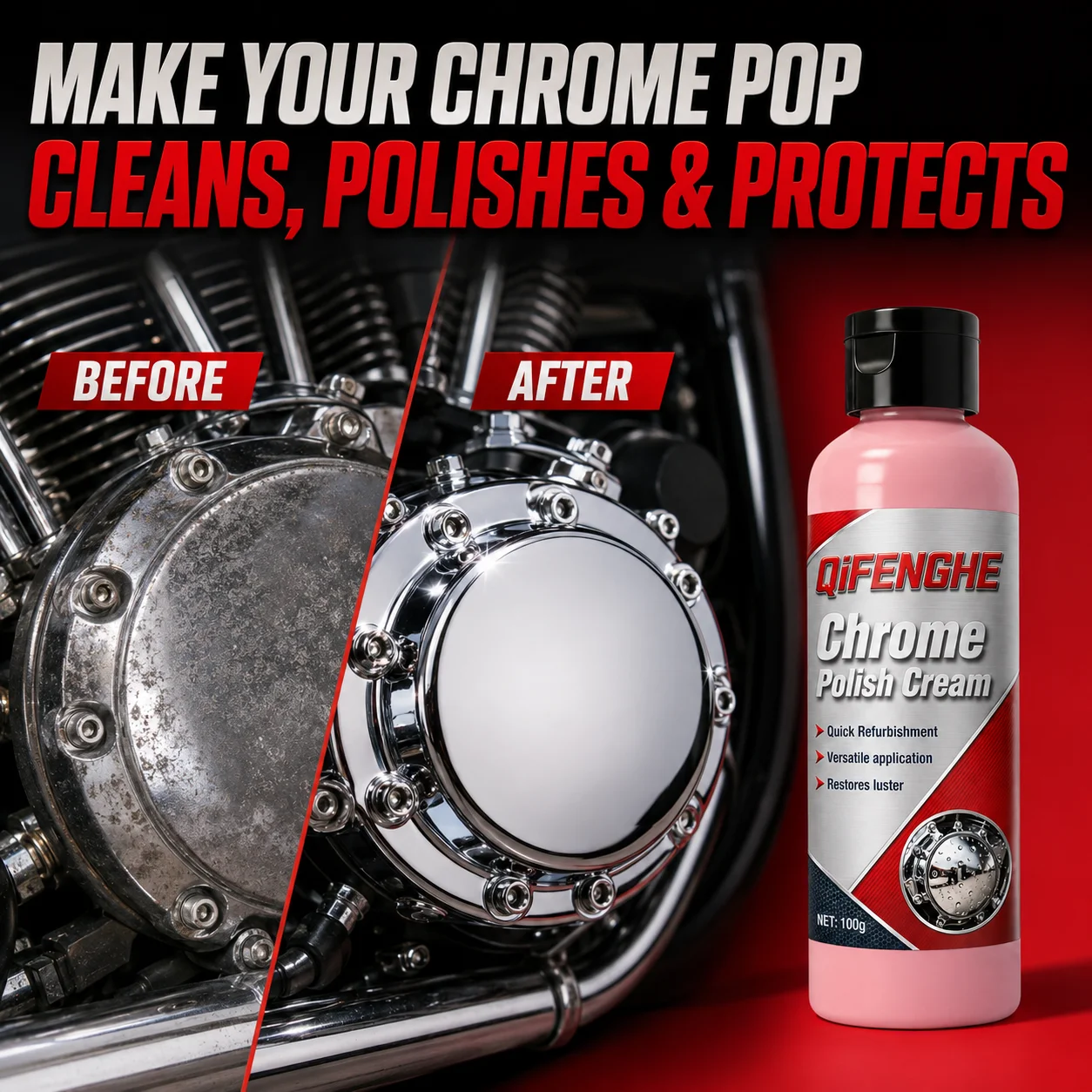 100g Motorcycle Chrome Polishing Compound Removes Oxidation Water Stains Dirt Restores Luster for Motorcycle Chrome Parts
