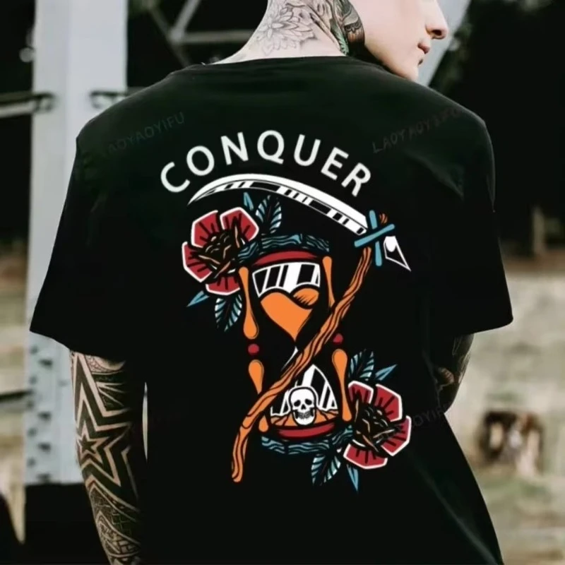 Camiseta de algodón para hombre con estampado de calavera bebiendo cerveza, estilo punk rock, streetwear vintage, para fiesta de Halloween, informal, novedad de verano 2026, ¡OFERTA!