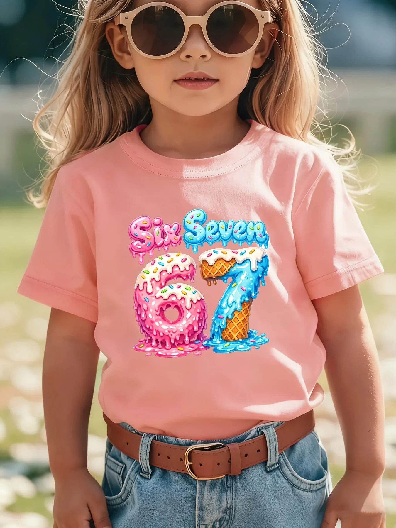 Summer Fashion Children's T-shirt SIX SEVEN Donut Number 67 Cartoon Pattern Printed Casual Parent Child Top