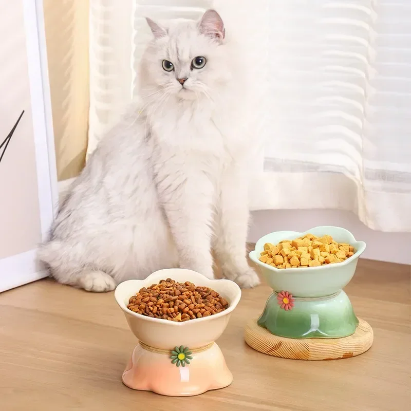 Cat Gradient Ceramic Bowl Elevated Pet Food Water Feeders Tilted Puppy Dogs Drinking Eating Supplies